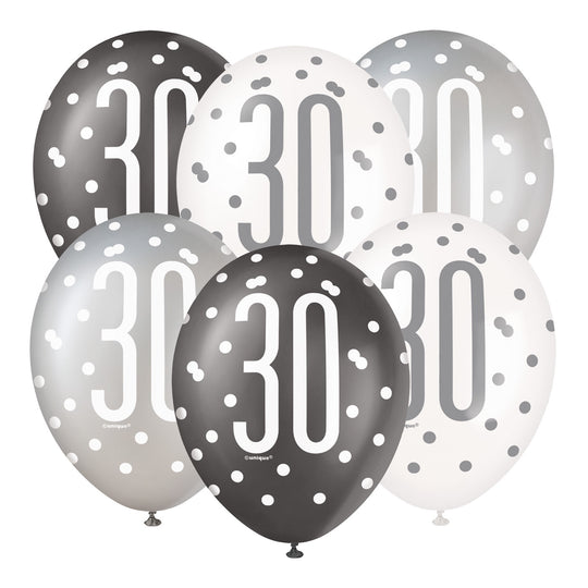 PACK OF 6 LATEX - 30th - BLACK