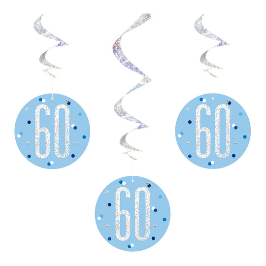 SWIRL DECORATIONS - 60th - BLUE