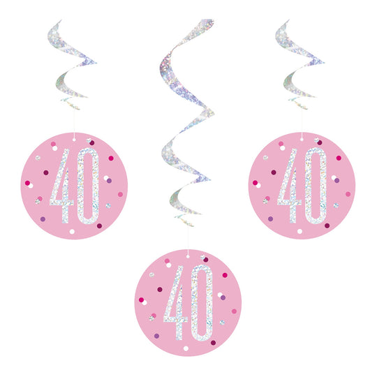 SWIRL DECORATIONS - 40th - PINK