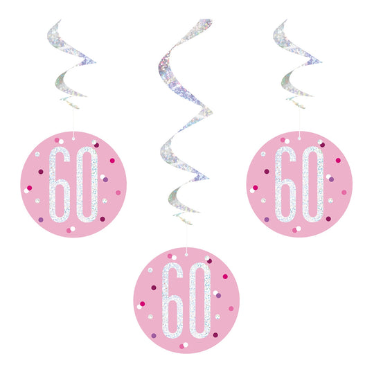 SWIRL DECORATIONS - 60th - PINK