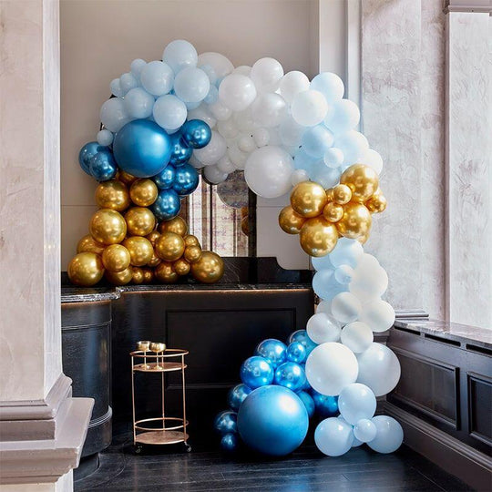 BALLOON ARCH KIT - LUXE CHROME GOLD, BLUE AND WHITE