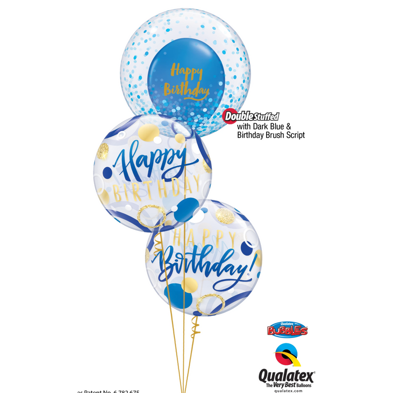 BALLOON BOUQUET - BLUE & GOLD BIRTHDAY BUBBLE-BALLOON BOUQUET-Partica Party