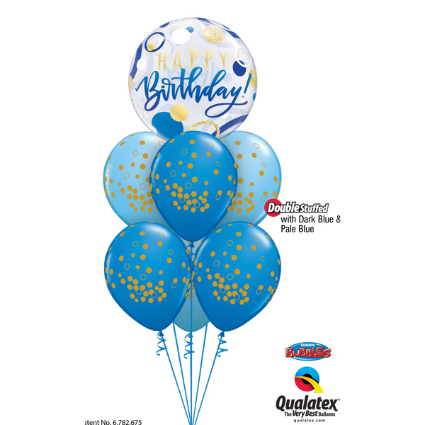 BALLOON BOUQUET - GOLD DOTS ON BLUE BIRTHDAY-BALLOON BOUQUET-Partica Party