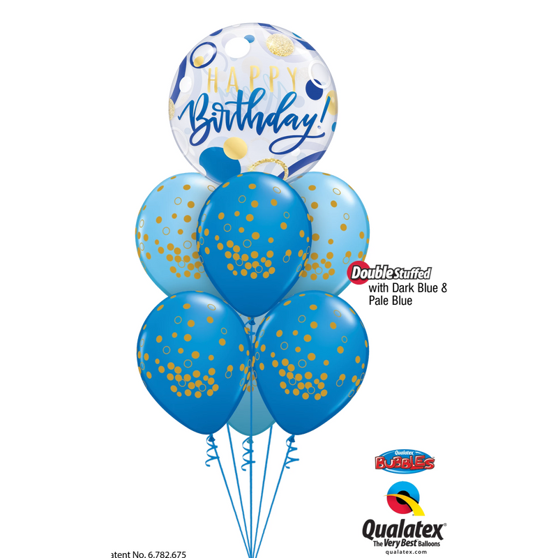 BALLOON BOUQUET - GOLD DOTS ON BLUE BIRTHDAY-BALLOON BOUQUET-Partica Party
