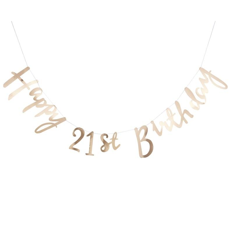 BUNTING - HAPPY 21ST BIRTHDAY - GOLD-BANNER-Partica Party
