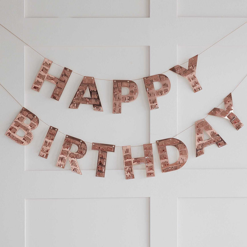 BUNTING - HAPPY BIRTHDAY - ROSE GOLD FRINGE-bunting-Partica Party