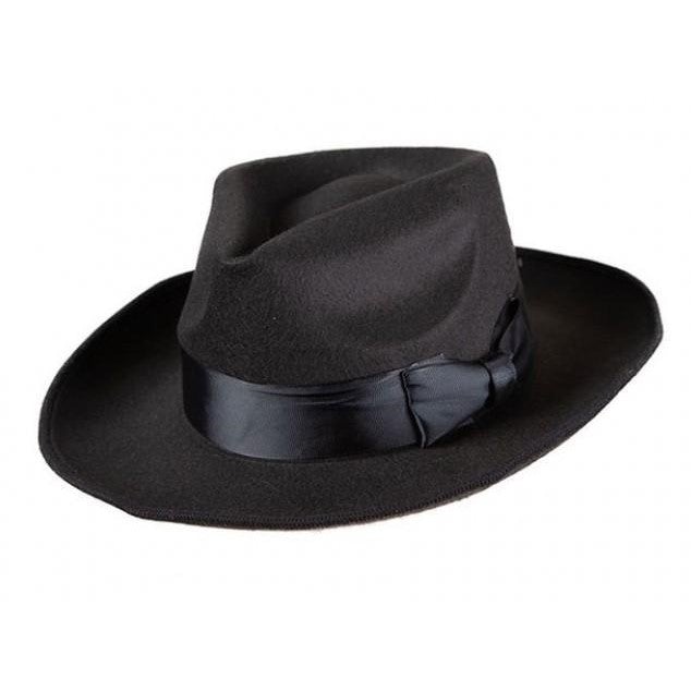 CLASSIC GANGSTER HAT - BLACK WITH SATIN BAND-Hat-Partica Party