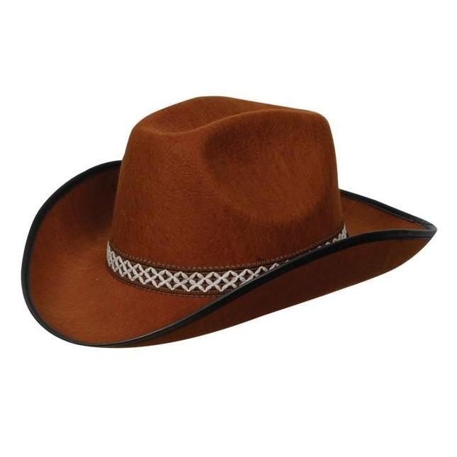 COWBOY HAT - BROWN WITH DECORATIVE BAND-Hat-Partica Party