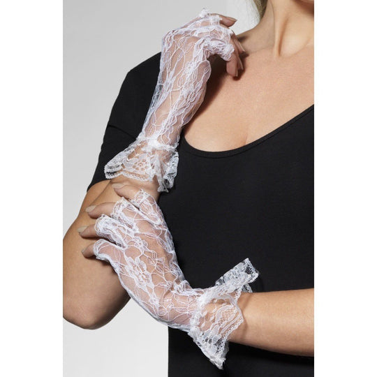 FINGERLESS LACE GLOVES - WHITE