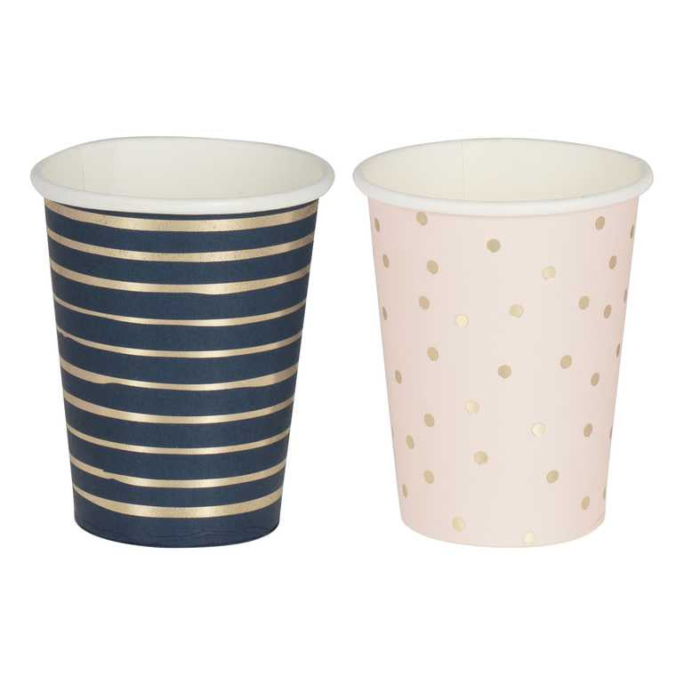 CUPS - PINK & NAVY FOILED - PACK OF 8