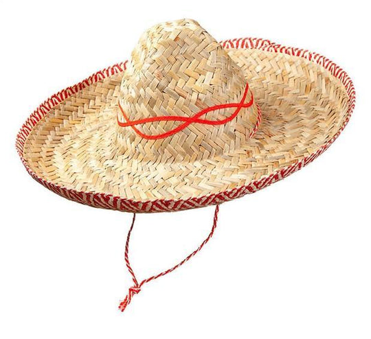 MEXICAN SOMBRERO HAT - RED TRIM