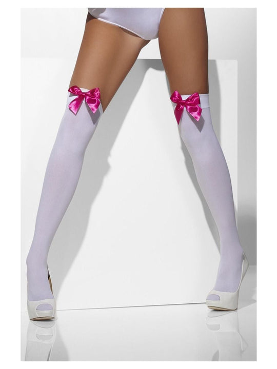OPAQUE HOLD-UPS - WHITE - FUCHSIA BOWS