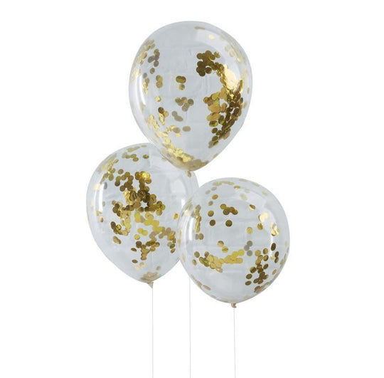 PACK OF 5 LATEX - CONFETTI FILLED - GOLD