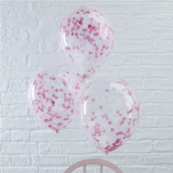 PACK OF 5 LATEX - CONFETTI FILLED - PINK-CONFETTI FILLED-Partica Party