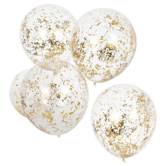 PACK OF 5 LATEX - CONFETTI FILLED - SHREDDED GOLD