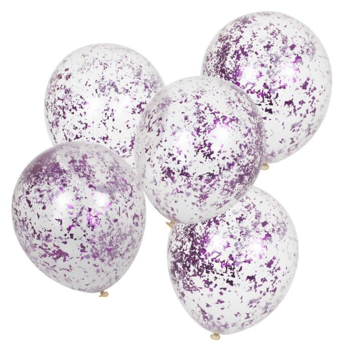 PACK OF 5 LATEX - CONFETTI FILLED - SHREDDED LILAC-CONFETTI FILLED-Partica Party