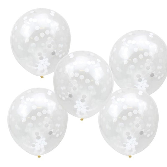 PACK OF 5 LATEX - CONFETTI FILLED - WHITE