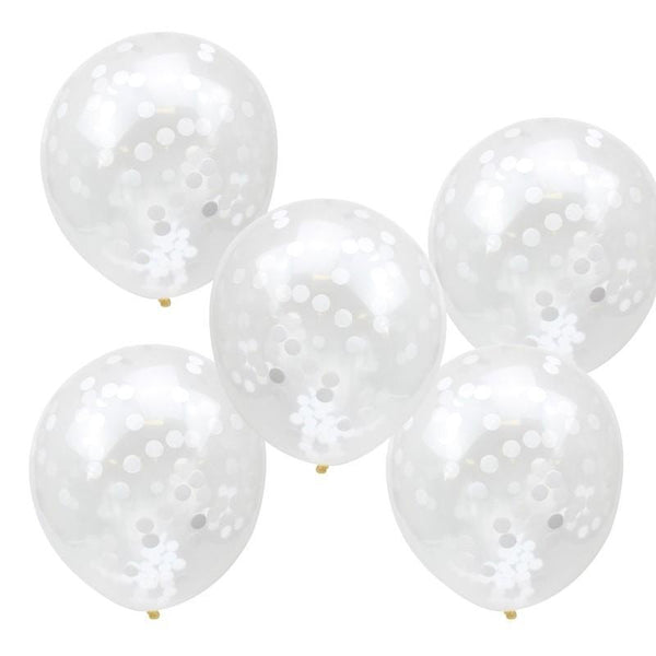 PACK OF 5 LATEX - CONFETTI FILLED - WHITE-CONFETTI FILLED-Partica Party