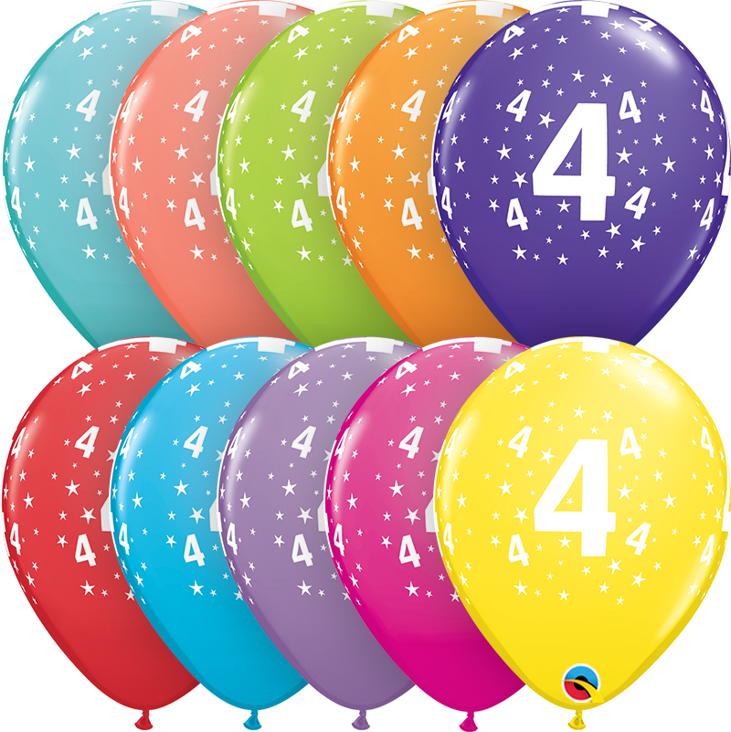 PACK OF 6 LATEX - AGE 4 - ASSORTED COLOURS-LATEX NUMBER SET-Partica Party