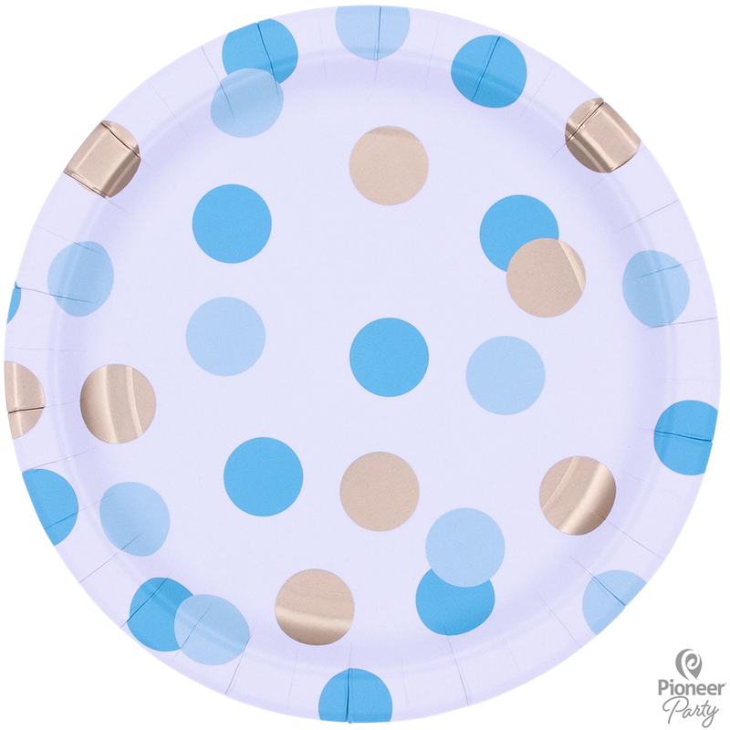 PAPER PLATES - BLUE & GOLD POLKA - PACK OF 8-NAPKINS-Partica Party