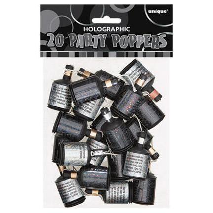 PARTY POPPERS - HOLOGRAPHIC BLACK - PACK OF 20-party poppers-Partica Party