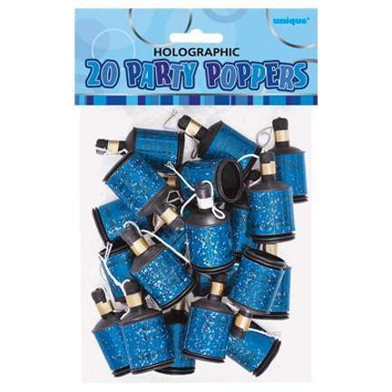 PARTY POPPERS - HOLOGRAPHIC BLUE - PACK OF 20-party poppers-Partica Party