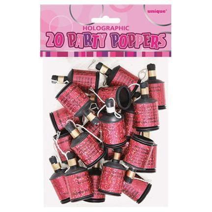 PARTY POPPERS - HOLOGRAPHIC PINK - PACK OF 20-party poppers-Partica Party