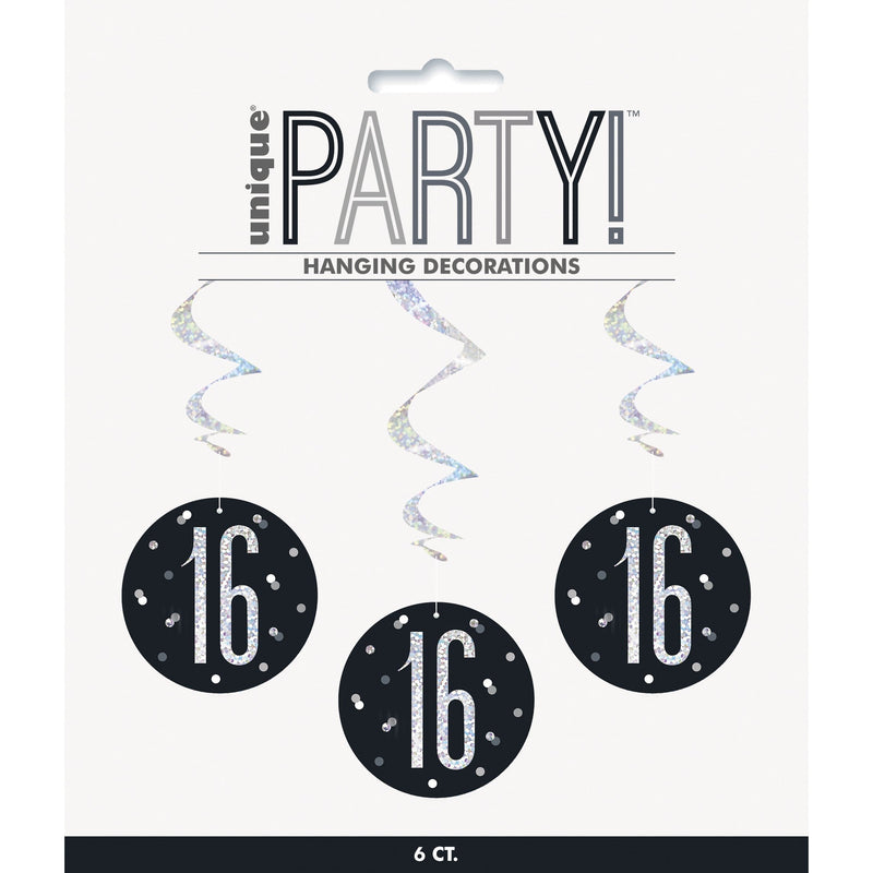 SWIRL DECORATIONS - 16 - BLACK GLITZ-Swirl Decorations-Partica Party