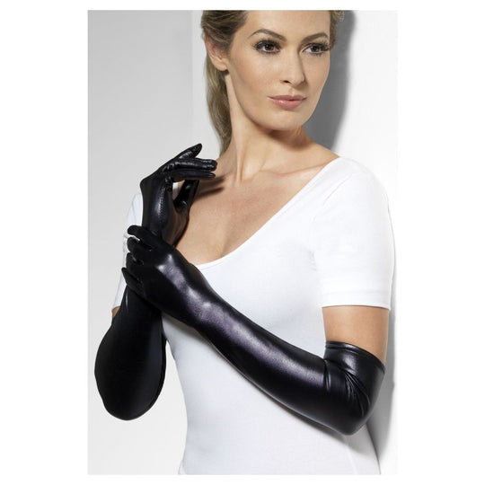 WET LOOK GLOVES - BLACK