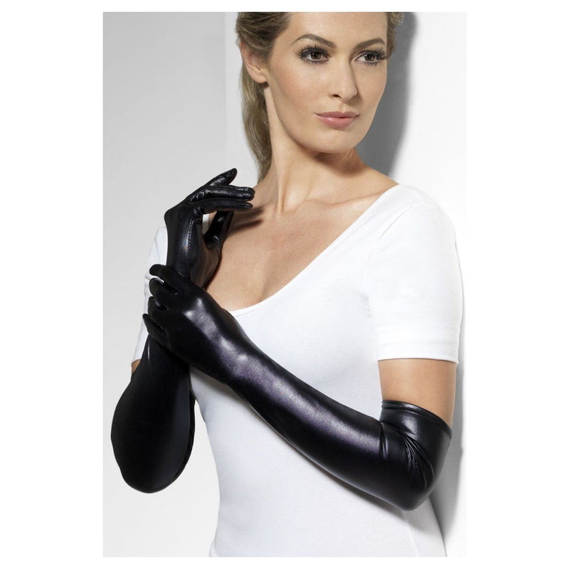 WET LOOK GLOVES - BLACK-ACCESSORY-Partica Party