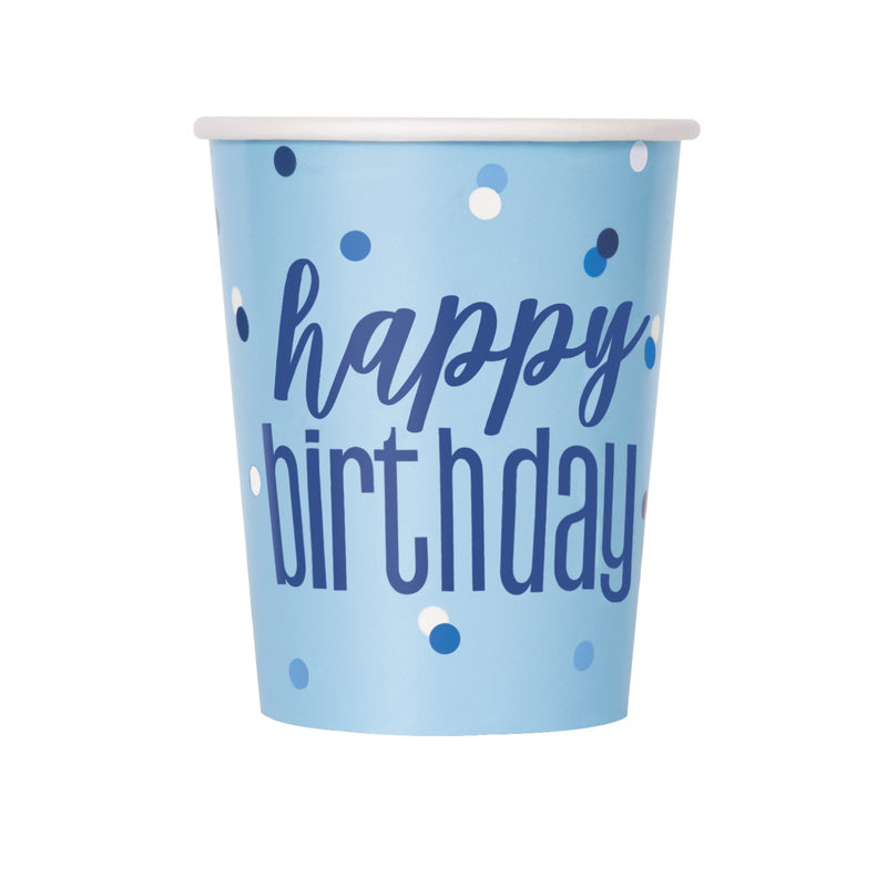 CUPS - BLUE HAPPY BIRTHDAY - PACK OF 8