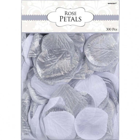 FABRIC ROSE PETALS - SILVER & WHITE