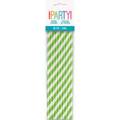 PAPER STRAWS - LIME GREEN STRIPED - PACK OF 10