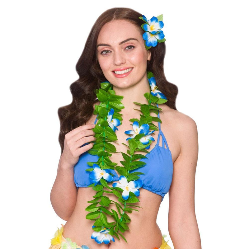 GREEN LEAF LEI - BLUE-Hawaiian-Partica Party