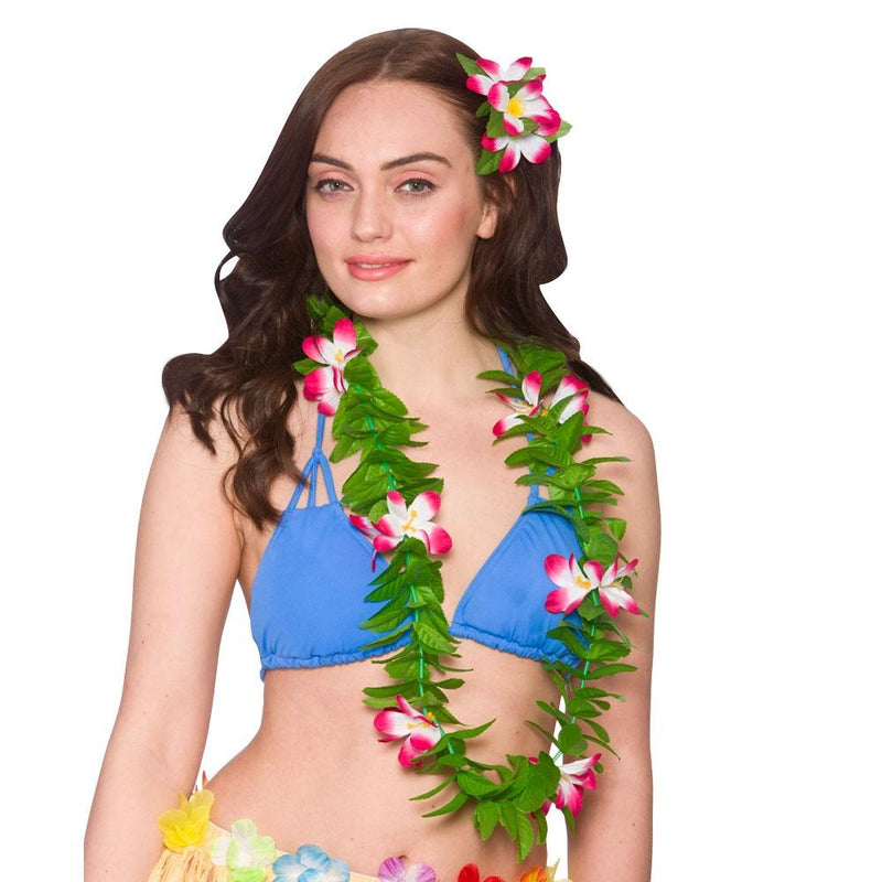 GREEN LEAF LEI - PINK-Hawaiian-Partica Party