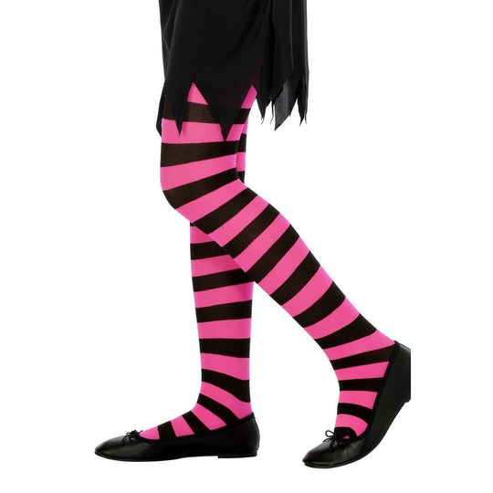 KIDS TIGHTS - STRIPED - BLACK & FUCHSIA