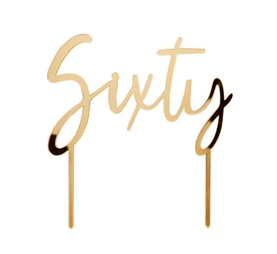 CAKE TOPPER - SIXTY - GOLD ACRYLIC