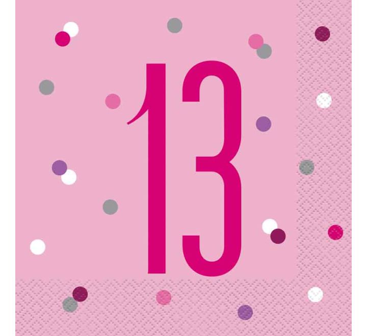 NAPKINS - 13th PINK - PACK OF 16