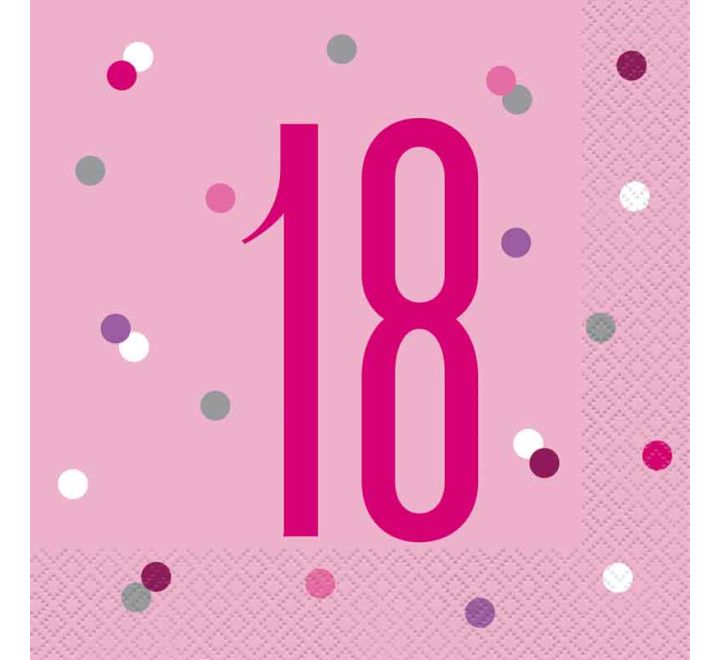 NAPKINS - 18th PINK - PACK OF 16