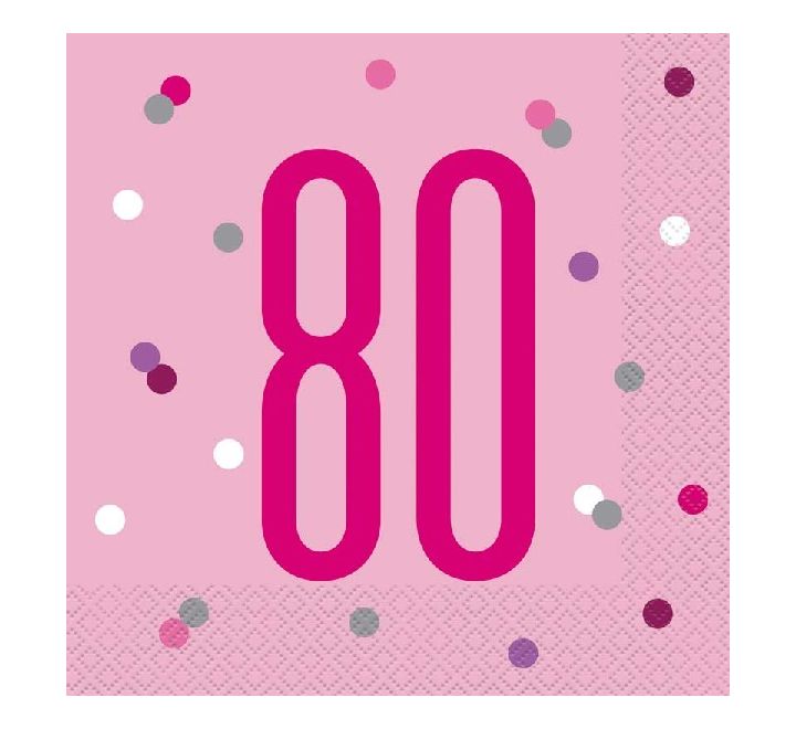NAPKINS - 80th PINK - PACK OF 16