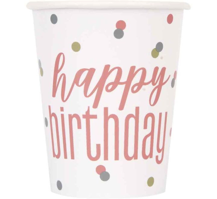 CUPS - ROSE GOLD BIRTHDAY - PACK OF 8