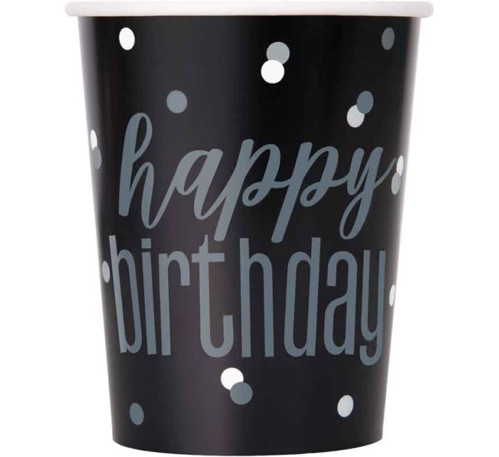 CUPS - BLACK & SILVER BIRTHDAY - PACK OF 8