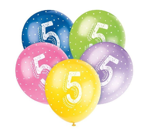 PACK OF 5 LATEX - AGE 5 -  ASSORTED COLOURS
