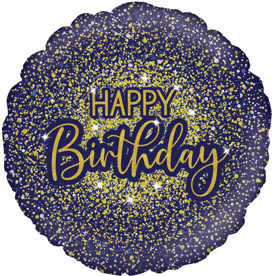 18" FOIL - GLITTER BIRTHDAY - BLUE & GOLD