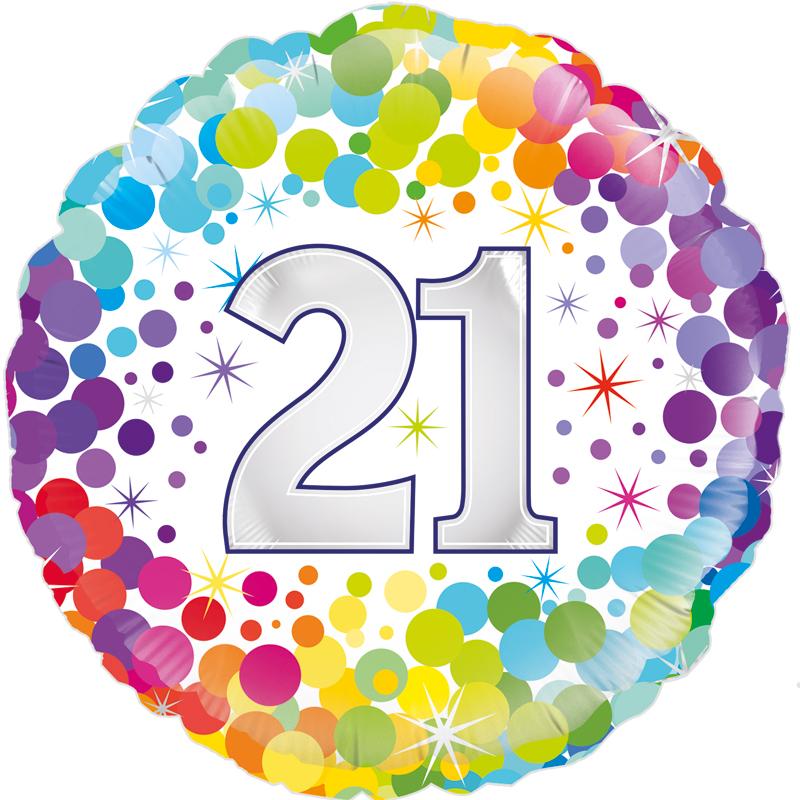 18" FOIL - AGE 21 - COLOURFUL CONFETTI