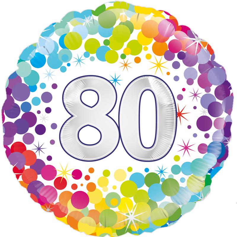 18" FOIL - AGE 80 - COLOURFUL CONFETTI