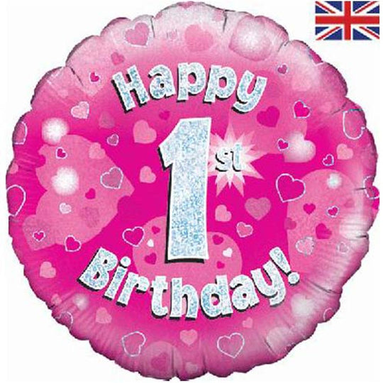 18" FOIL - HAPPY 1st BIRTHDAY - PINK