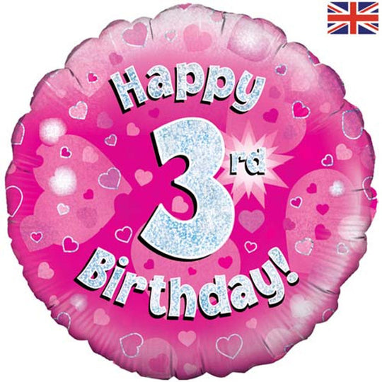 18" FOIL - HAPPY 3rd BIRTHDAY - PINK