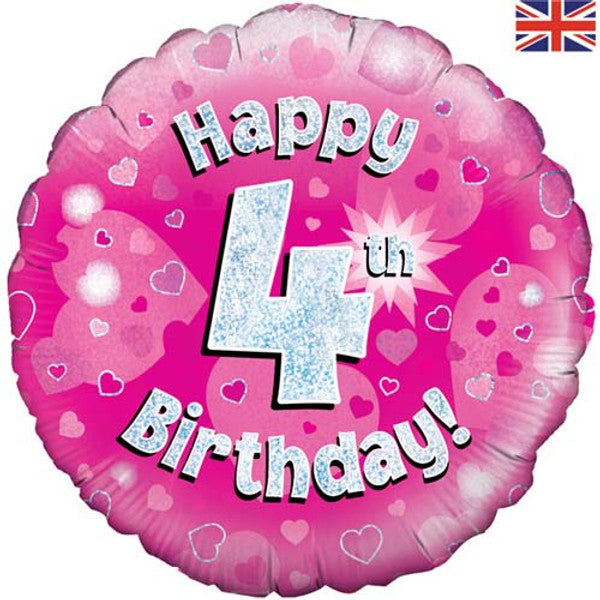 18" FOIL - HAPPY 4th BIRTHDAY - PINK