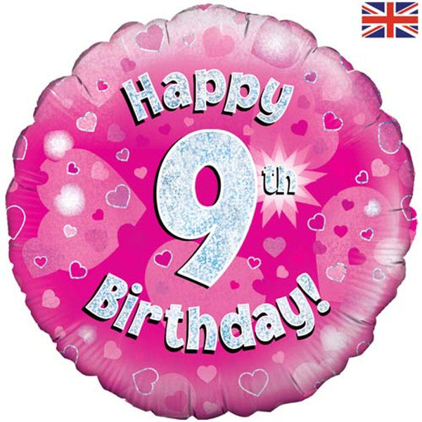 18" FOIL - HAPPY 9th BIRTHDAY - PINK